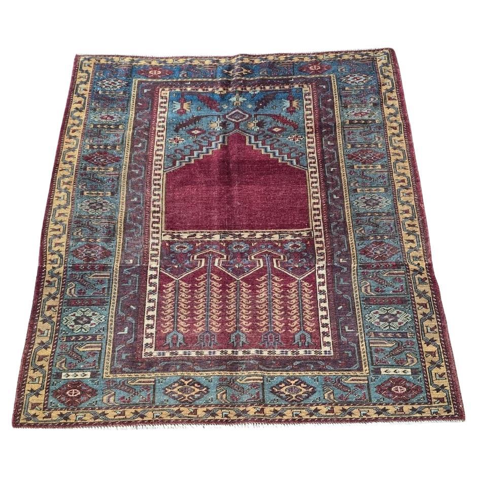 Rare tapis antique turc Mihrab de la fin du 19e siècle, vers 1870-1880