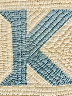 Rare Late 19th Century Blue & White Alphabet Quilt with Exquisite Quilting