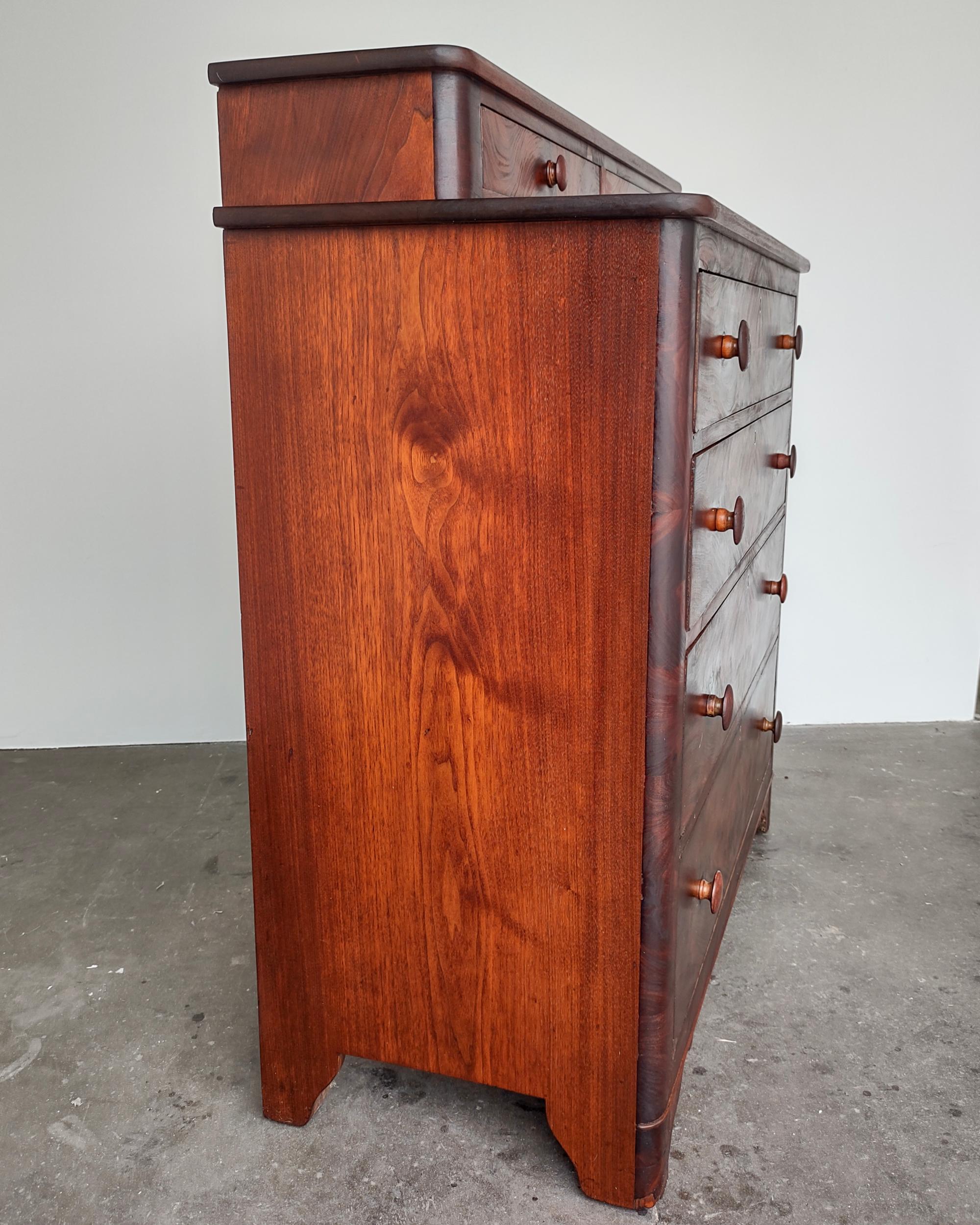 Rare Late 19th Century Flame Walnut Highboy Dresser English Empire Antique For Sale 3