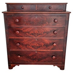 Rare Late 19th Century Flame Walnut Highboy Dresser English Empire Antique