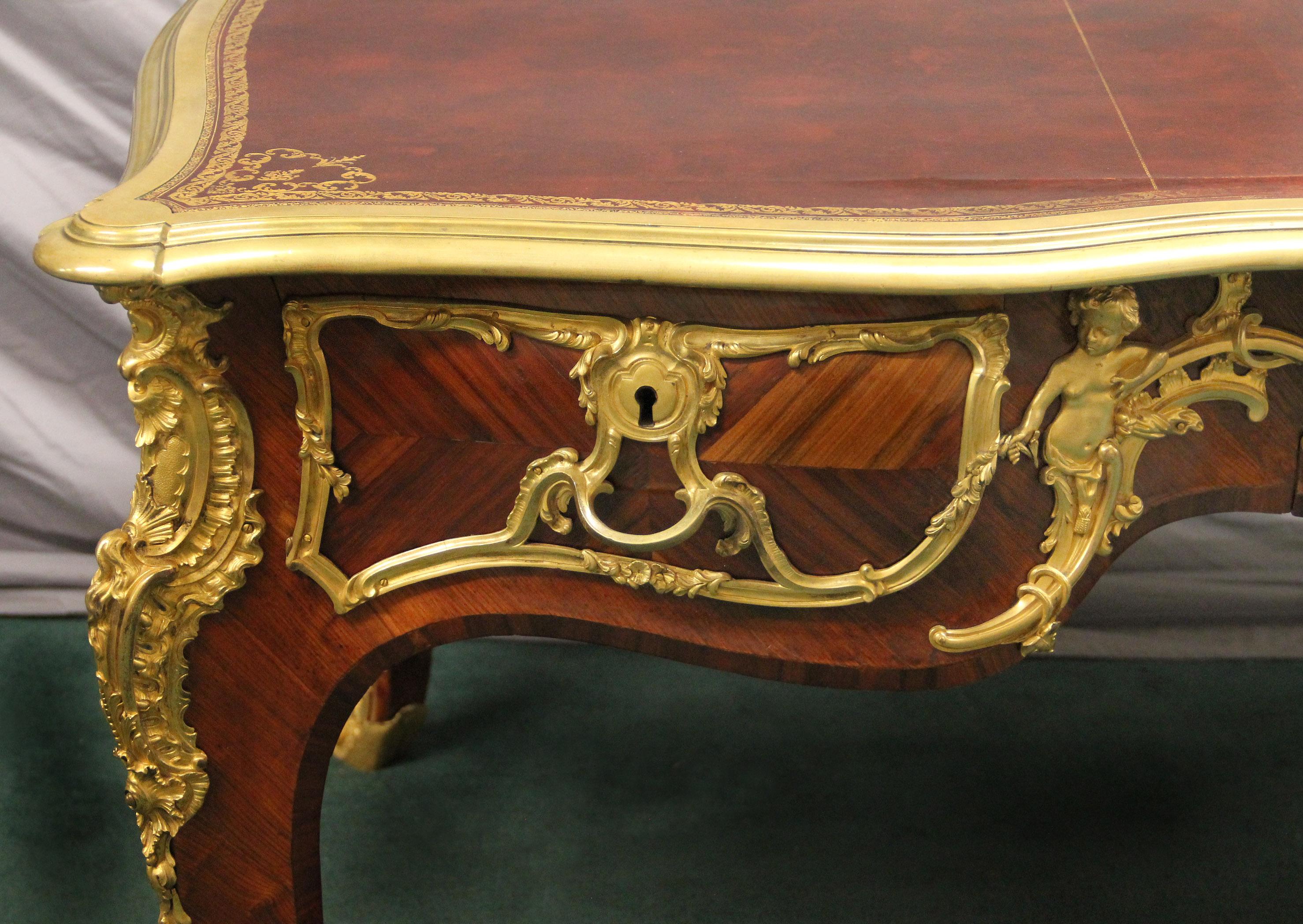French Rare Late 19th Century Gilt Bronze Mounted Bureau Plat Attributed to Zwiener For Sale