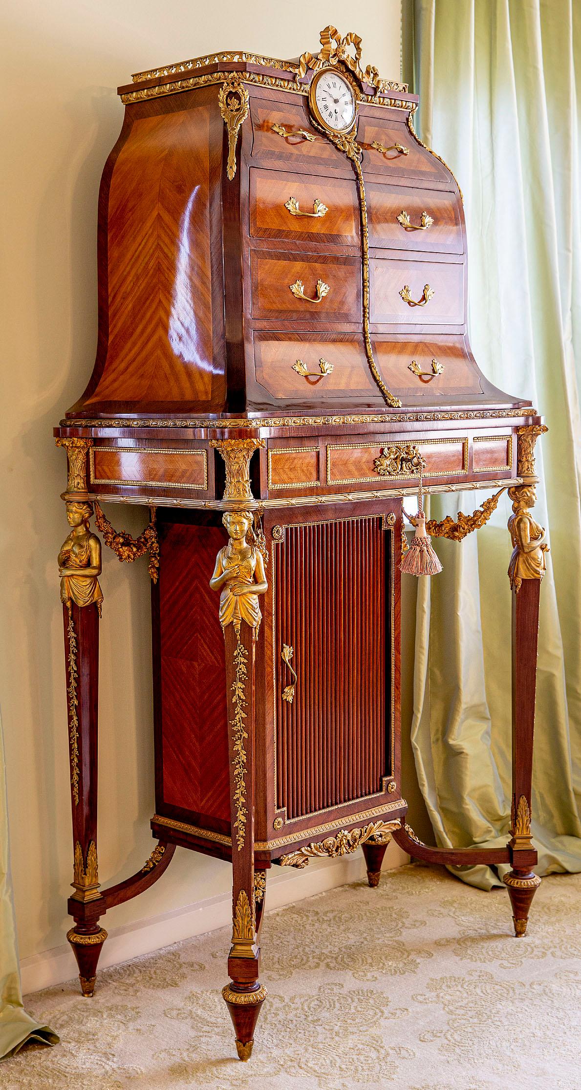 Belle Époque Rare Late 19th Century Gilt Bronze Mounted Desk/Cabinet By François Linke For Sale