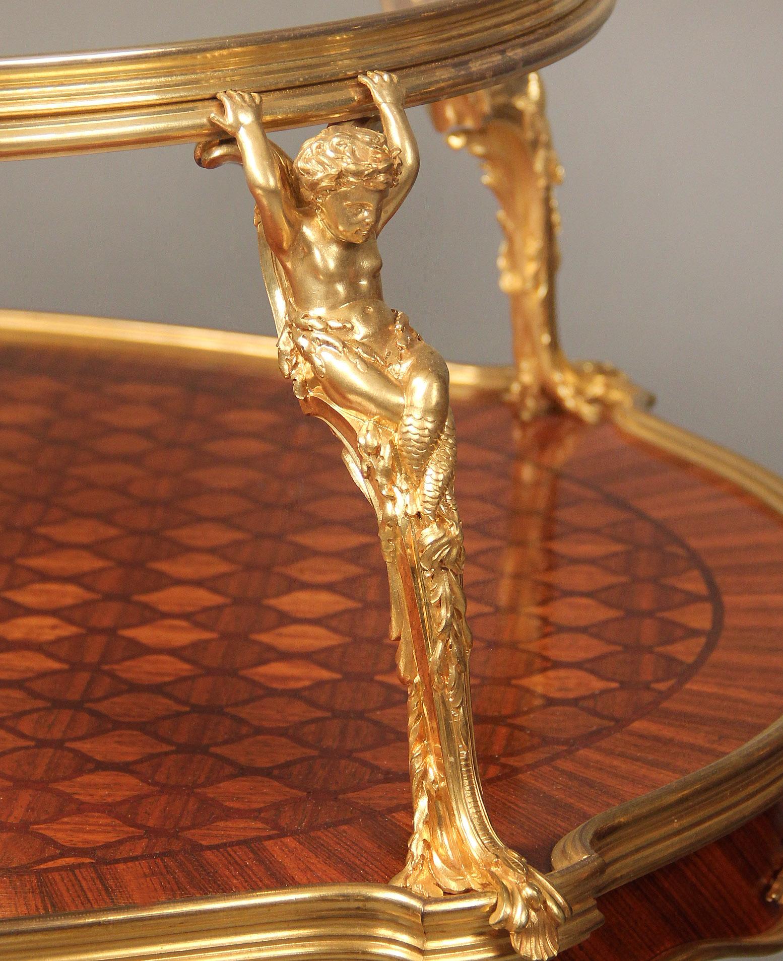 French Rare Late 19th Century Gilt Bronze Mounted Parquetry Tea Table by François Linke