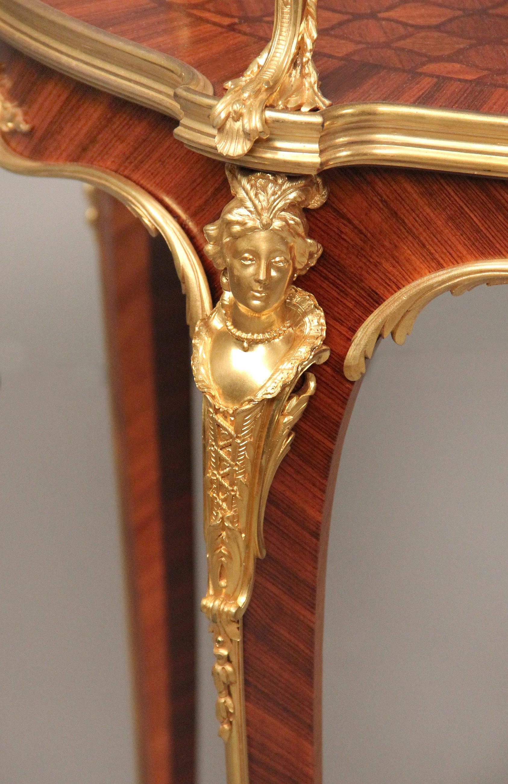 Rare Late 19th Century Gilt Bronze Mounted Parquetry Tea Table by François Linke In Good Condition In New York, NY