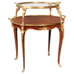 Antique Rare Late 19th Century Gilt Bronze Mounted Parquetry Tea Table by François Linke