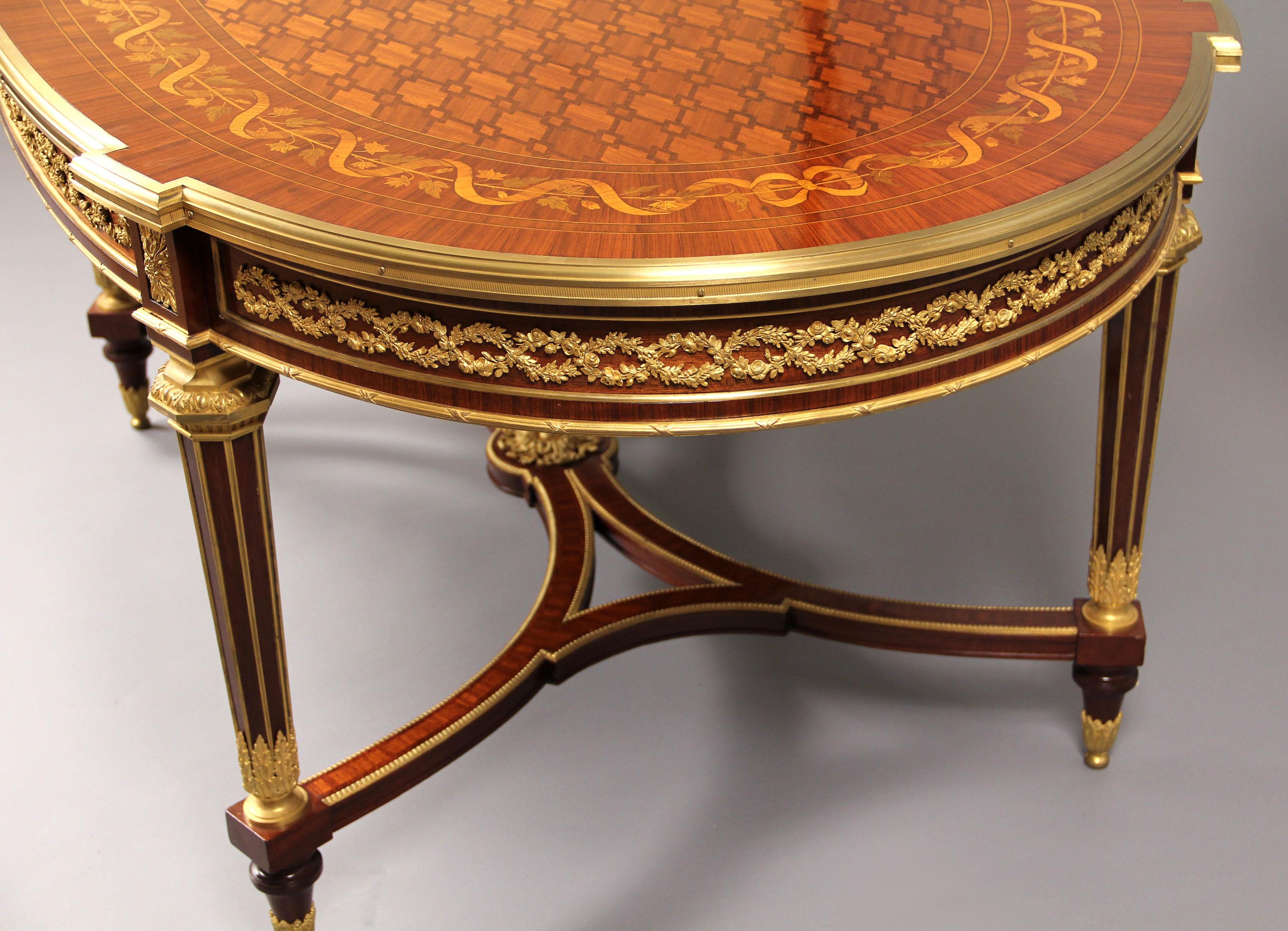 Gilt Rare Late 19th Century Inlaid Marquetry Center Table by François Linke For Sale