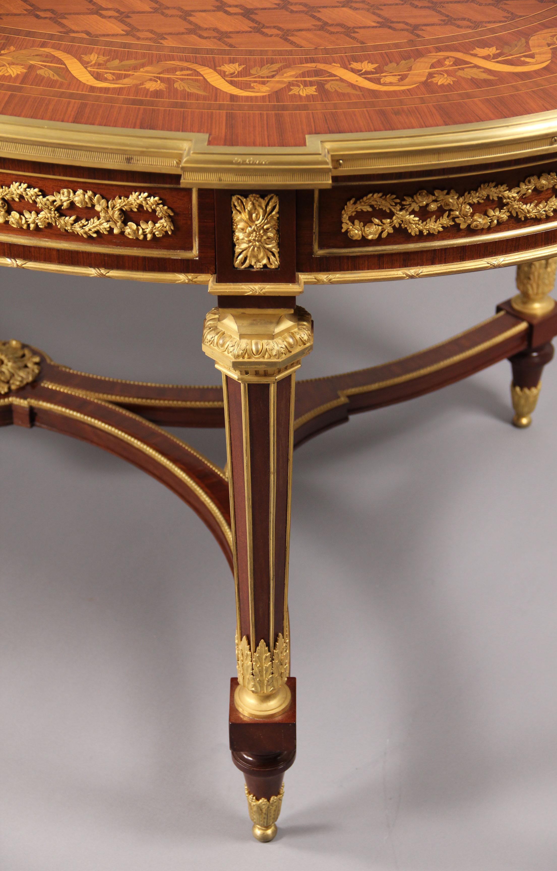 Rare Late 19th Century Inlaid Marquetry Center Table by François Linke In Good Condition For Sale In New York, NY