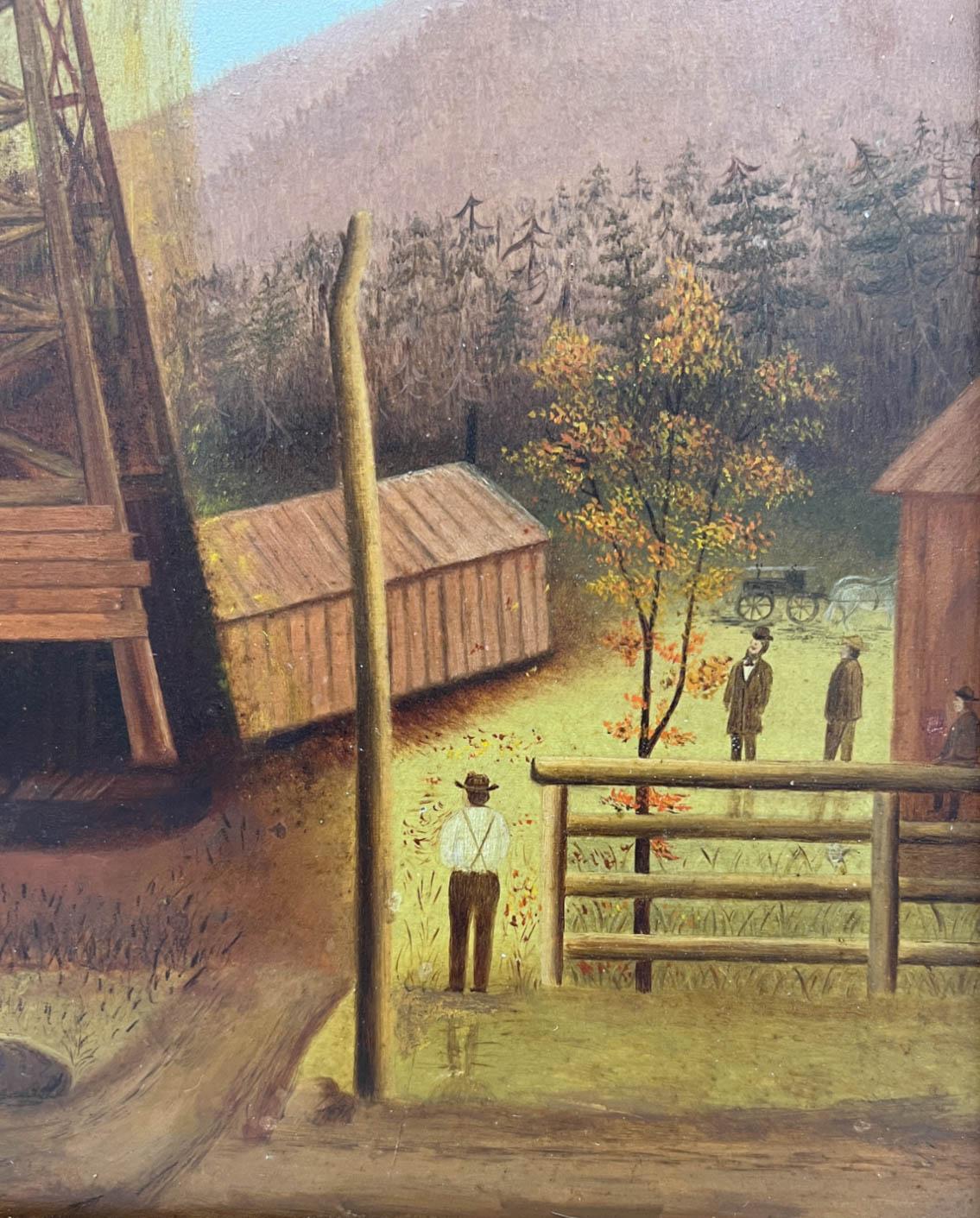 Seltenes Gemälde eines Ölbohrlochs aus dem späten 19. (amerikanisch) im Angebot