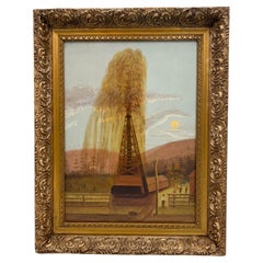 Antique Rare Late 19th Century Oil Well Derrick Painting
