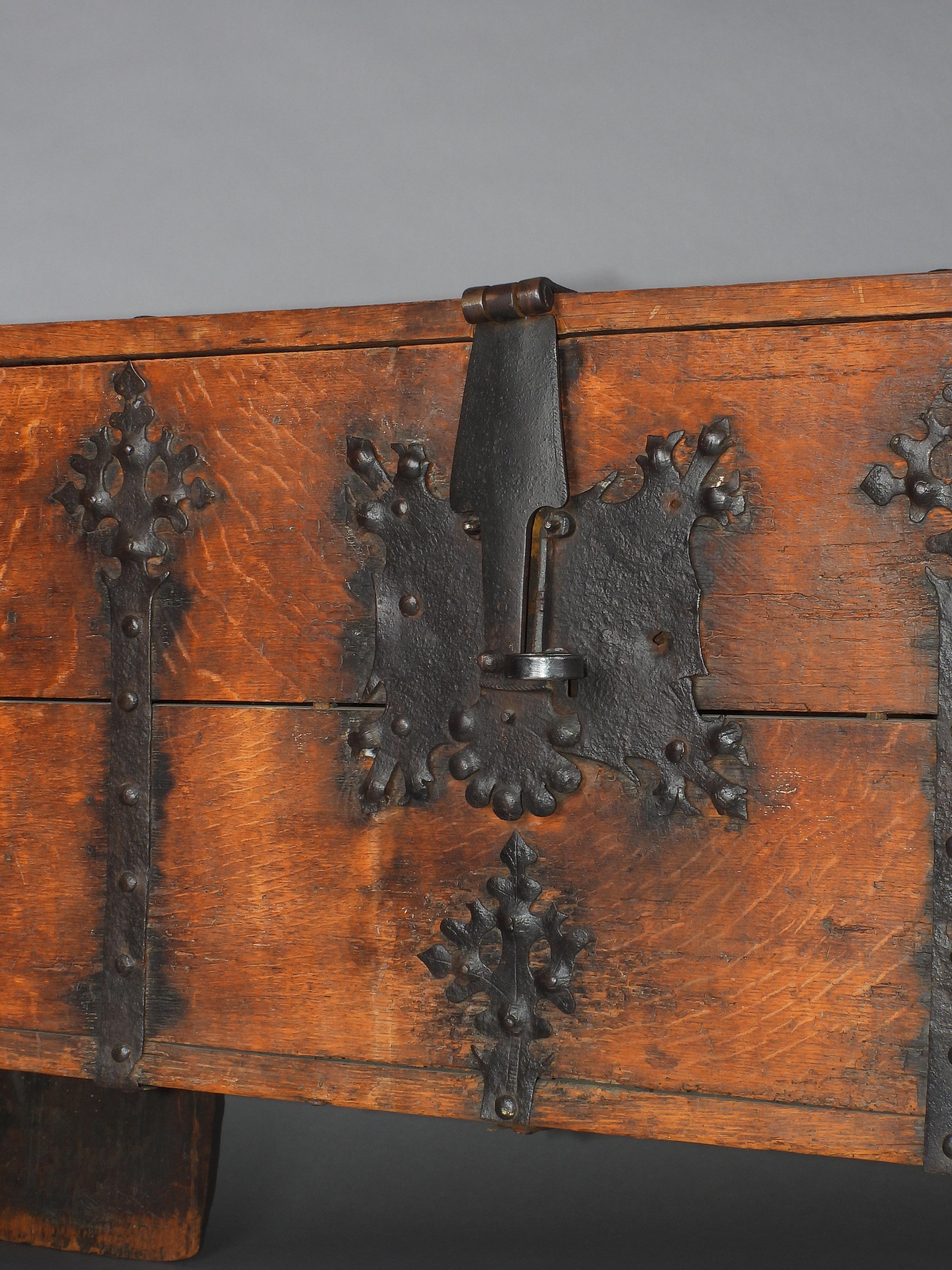 Rare Late Medieval 16th Century German Wrought Iron Oak Chest For Sale 12