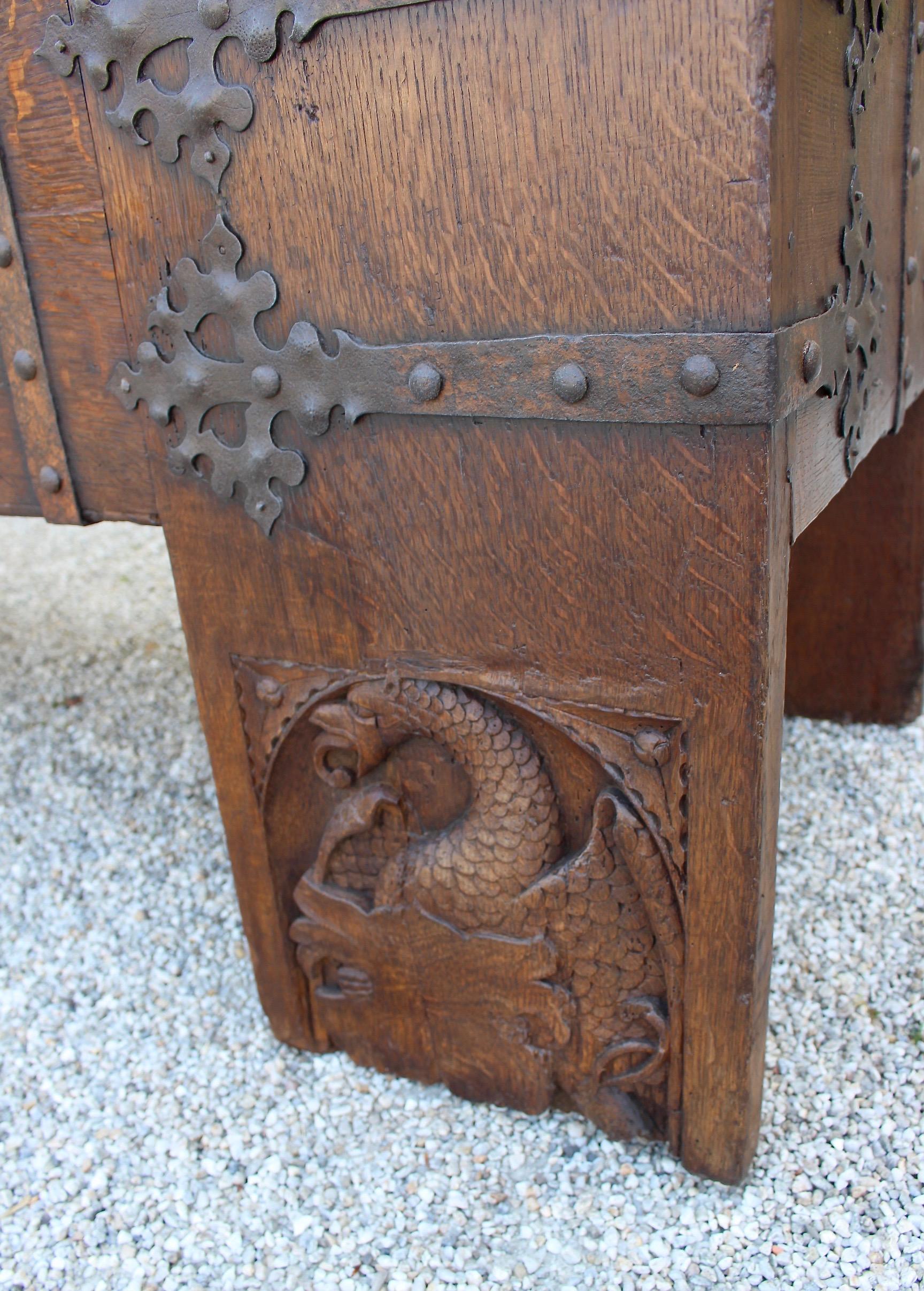 Rare Late Medieval 16th Century German Wrought Iron Oak Chest or Stollentruhe For Sale 3