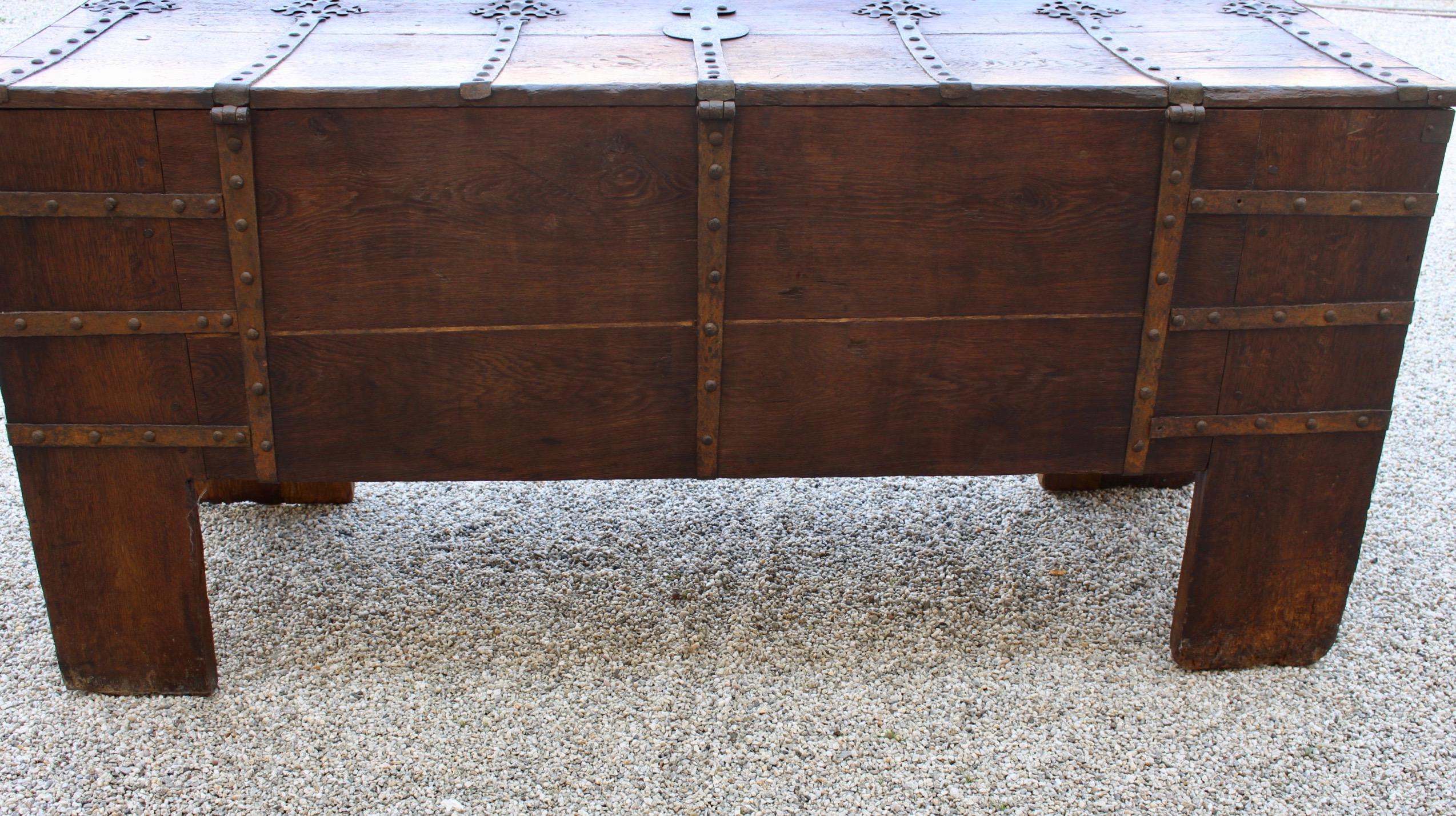 18th Century and Earlier Rare Late Medieval 16th Century German Wrought Iron Oak Chest or Stollentruhe For Sale