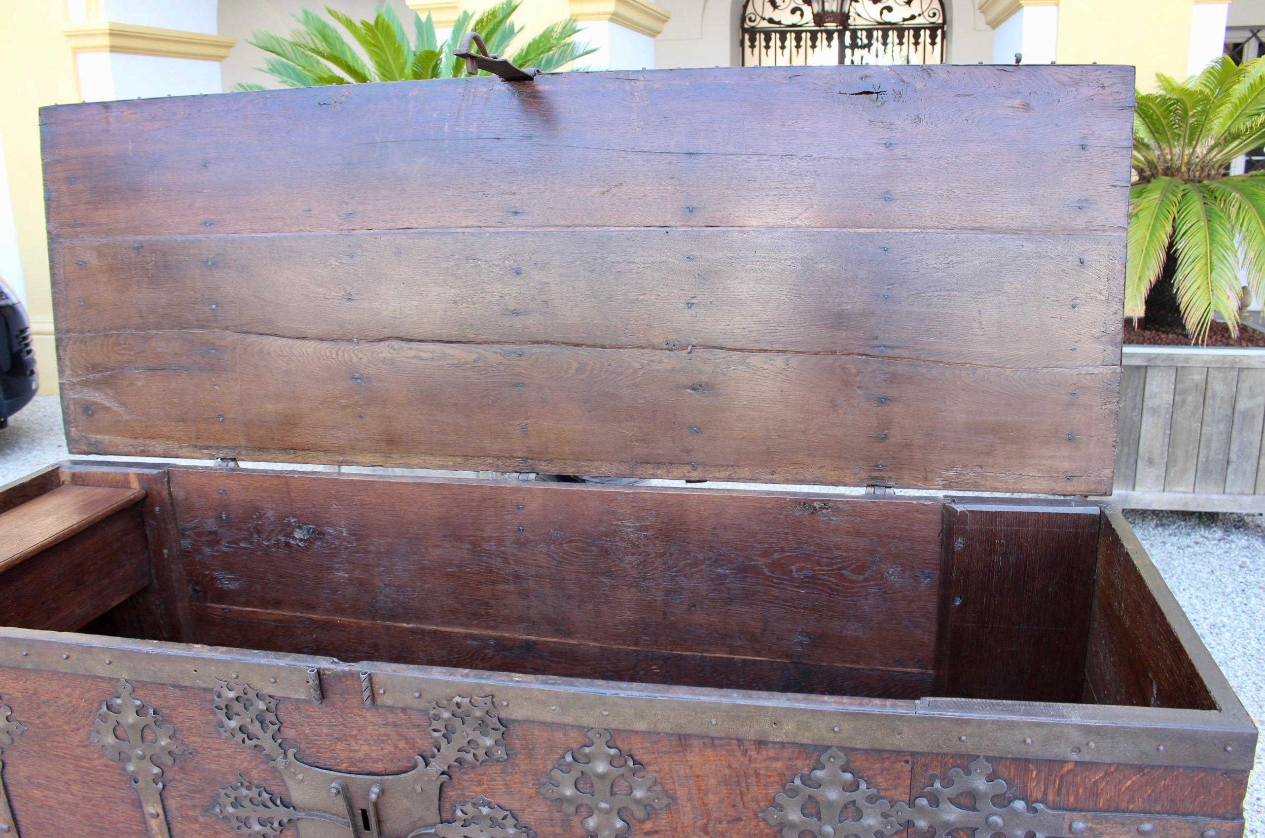 Rare Late Medieval 16th Century German Wrought Iron Oak Chest or Stollentruhe For Sale 1
