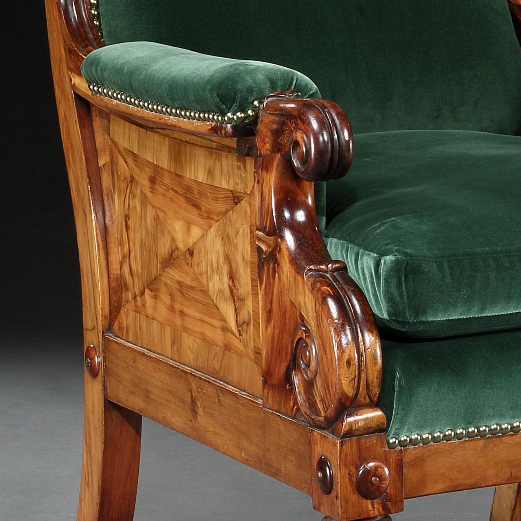 Rare Late Regency Yew Wood Library Bergère Armchair 1