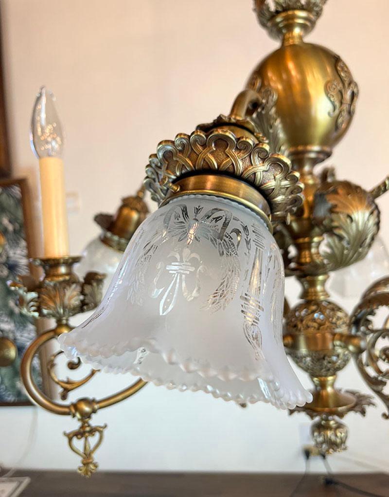 Late 19th Century Rare Late Victorian 1890s Combination Gas Electric Chandelier For Sale
