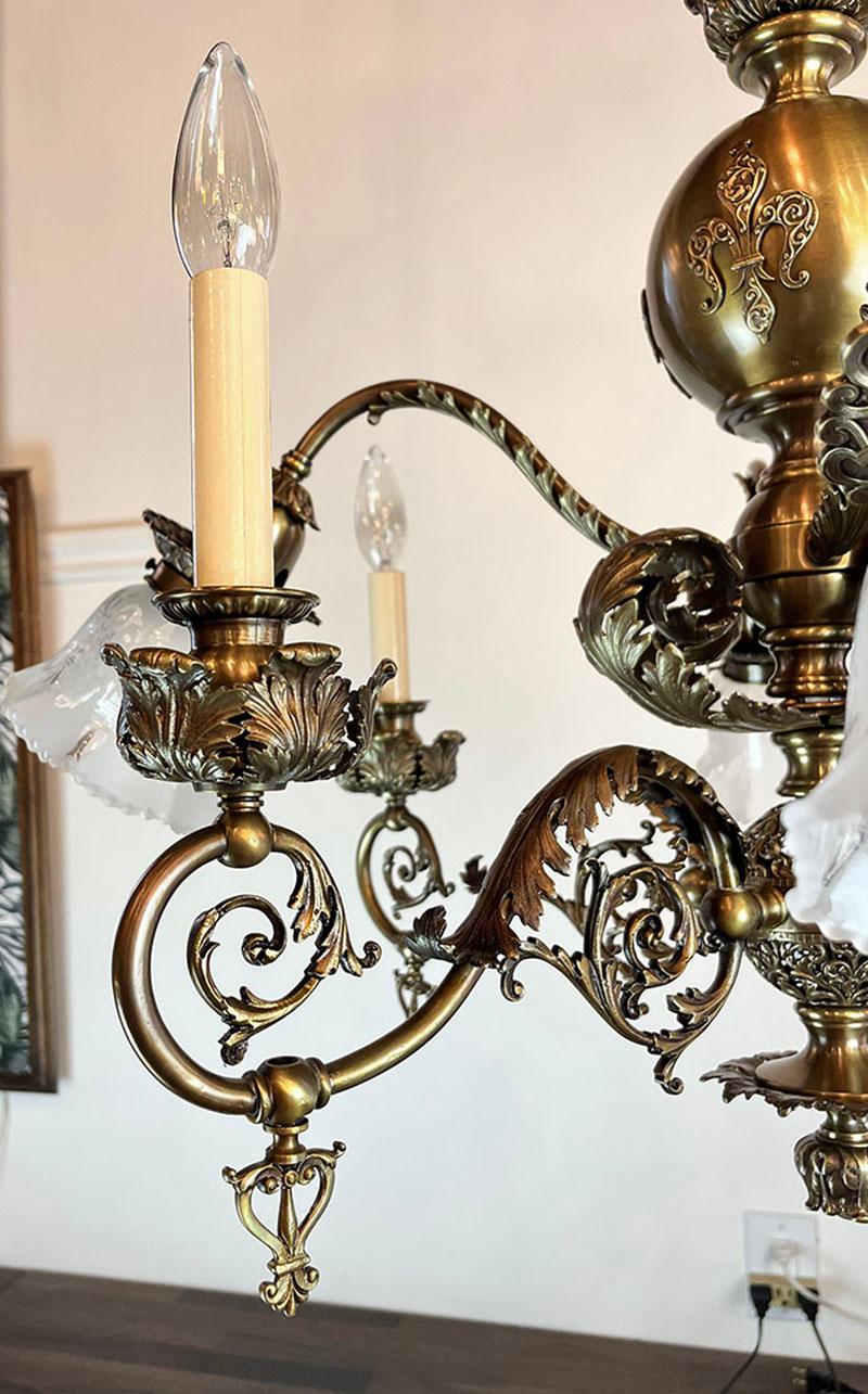 Rare Late Victorian 1890s Combination Gas Electric Chandelier For Sale 1