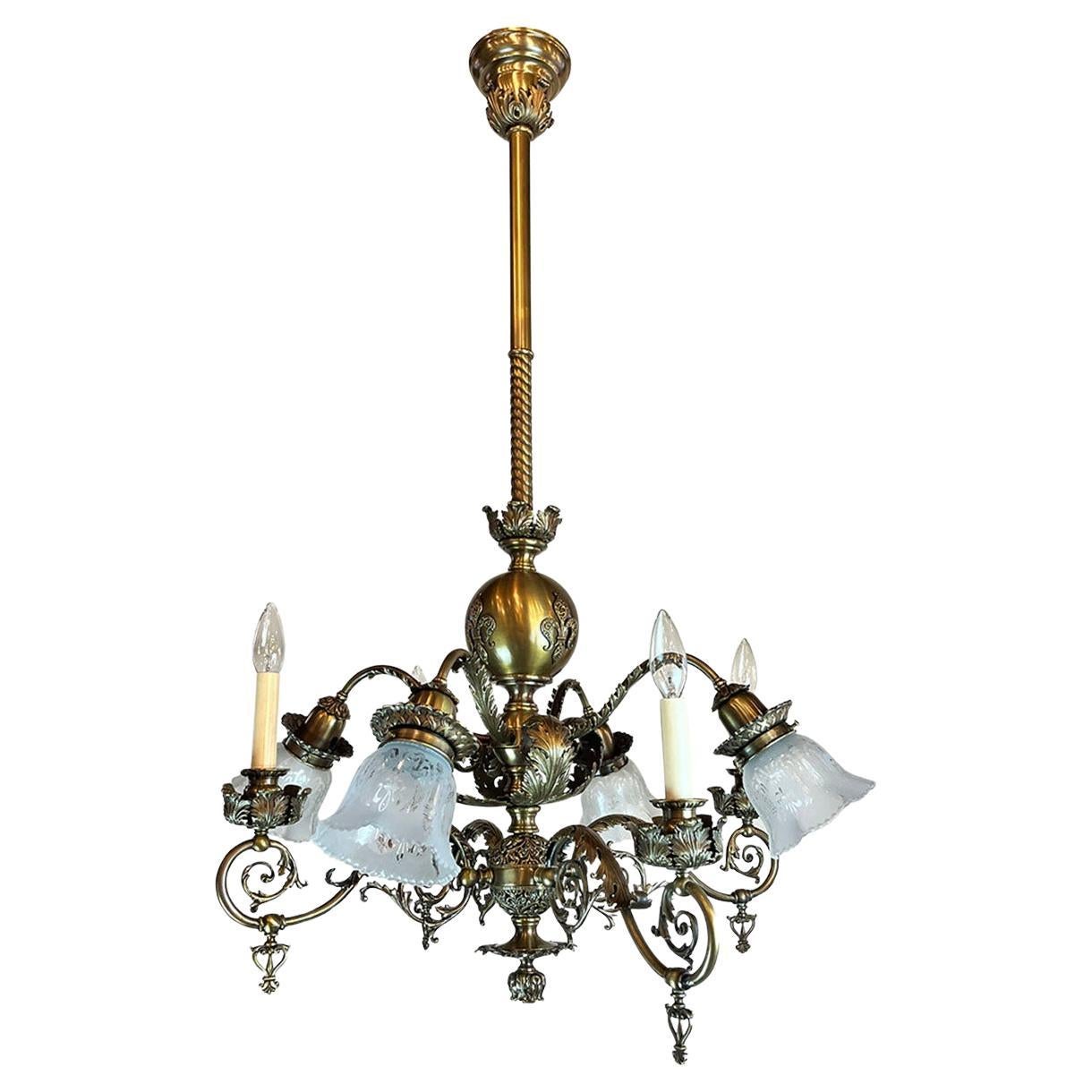 Rare Late Victorian 1890s Combination Gas Electric Chandelier For Sale