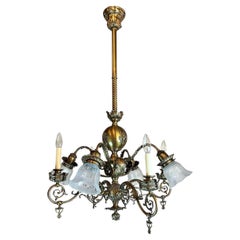 Vintage Rare Late Victorian 1890s Combination Gas Electric Chandelier