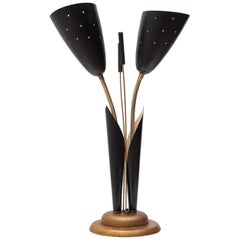 Rare Laurel Botanical Adjustable Perforated Black Shade Table Lamp