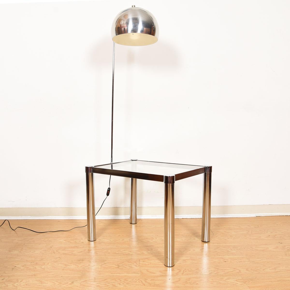 Mid-Century Modern Rare Laurel Midcentury Chrome Arc Lamp-Table with Glass Top For Sale
