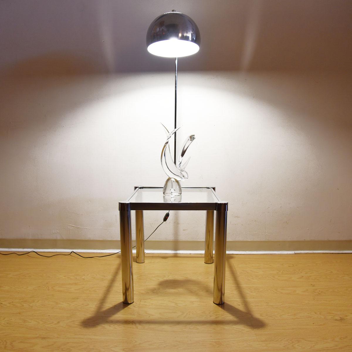 20th Century Rare Laurel Midcentury Chrome Arc Lamp-Table with Glass Top For Sale