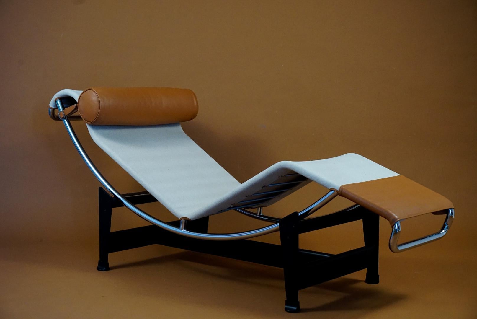 This LC4 is a rare color in Ecru Canvas and Tobacco leather, this model isn't sold or offered in the U.S. therefore making it a harder to find LC4 and highly desirable by collectors, architects and designers. 

Le Corbusier held that furniture