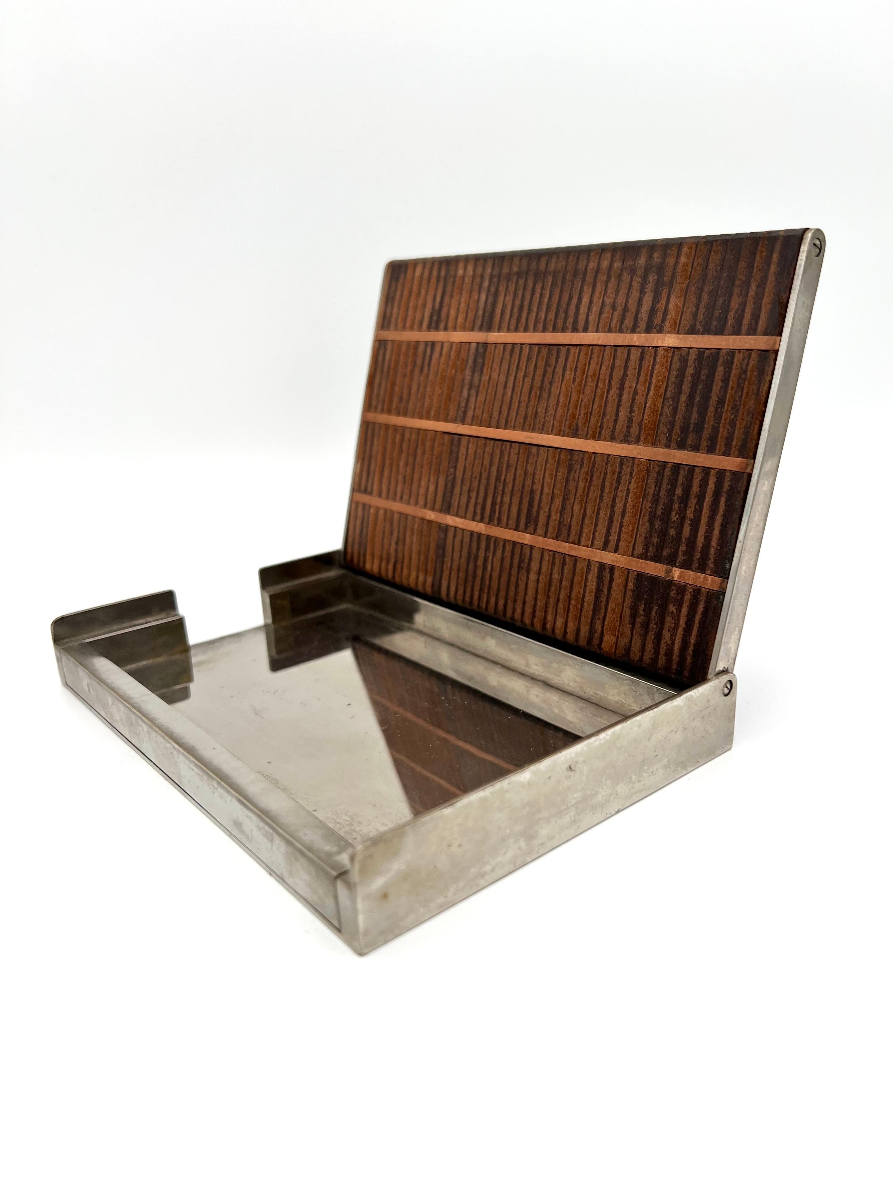 Rare Leather and Chrome Art Deco Auböck Cigar Box, 1930s 7