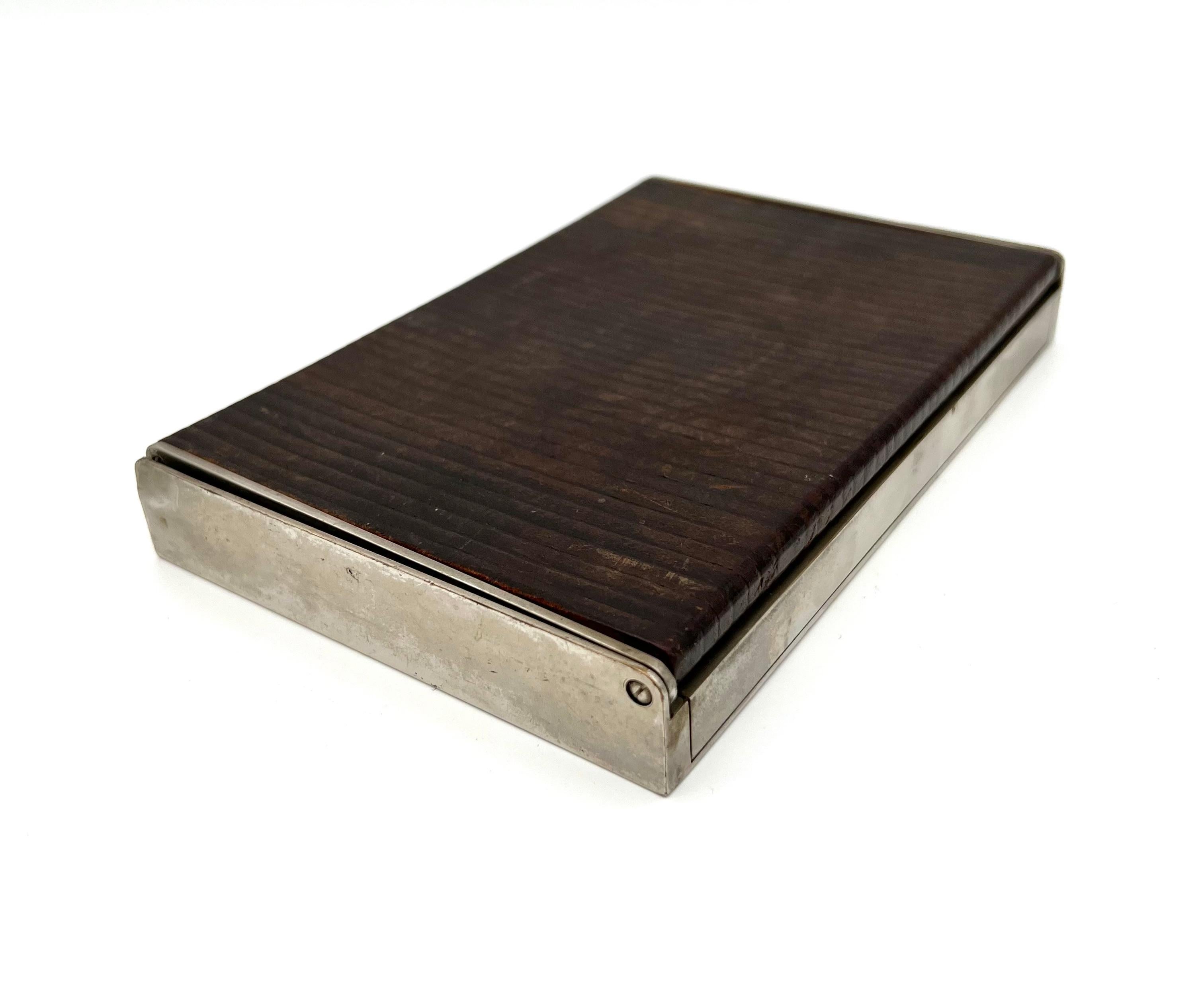Austrian Rare Leather and Chrome Art Deco Auböck Cigar Box, 1930s