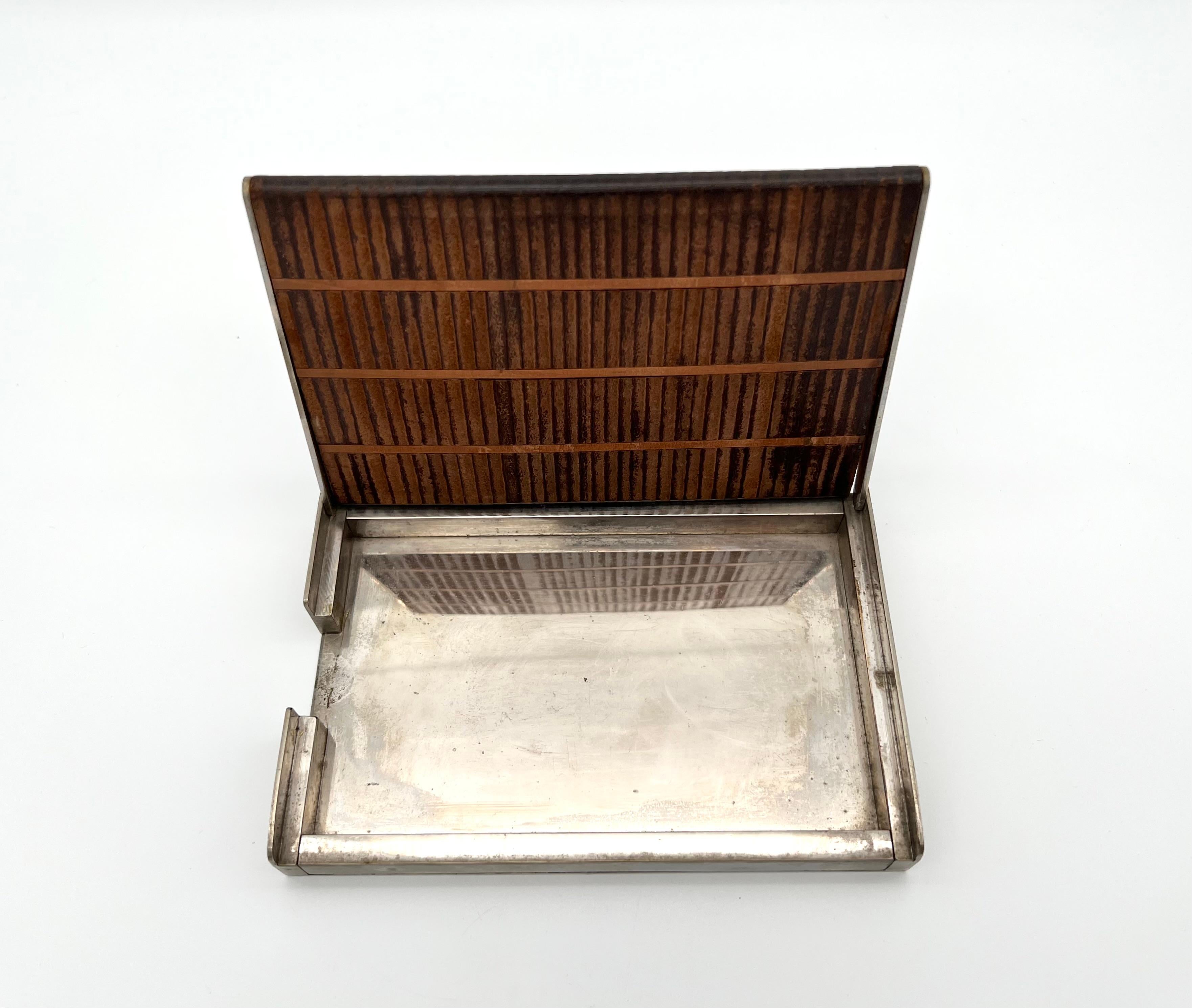 Brass Rare Leather and Chrome Art Deco Auböck Cigar Box, 1930s