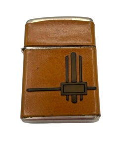 Rare Leather Bound Art Deco Windproof Flip Pocket Lighter by Champ Austria