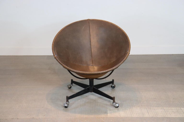 Rare Leather Bucket Chair by William Katavolos for Leathercrafter, 1970s 5