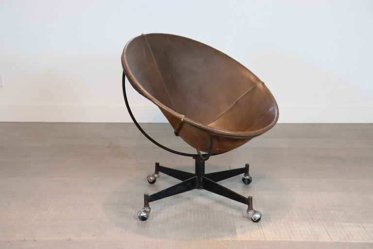Rare Leather Bucket Chair by William Katavolos for Leathercrafter, 1970s 3