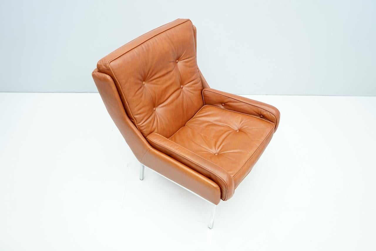 European Rare Leather Lounge Chair by Roland Rainer, 1960s