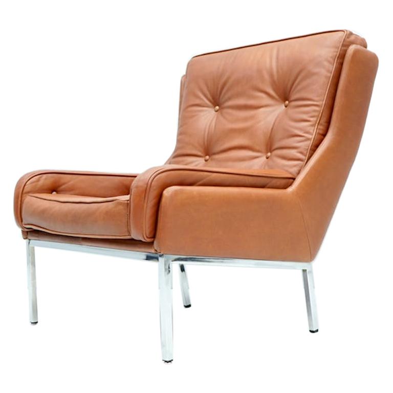 Rare Leather Lounge Chair by Roland Rainer, 1960s