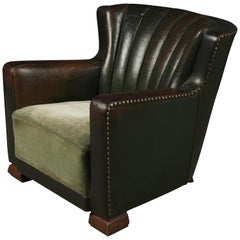 Rare Leather Lounge Chair from Denmark, circa 1940