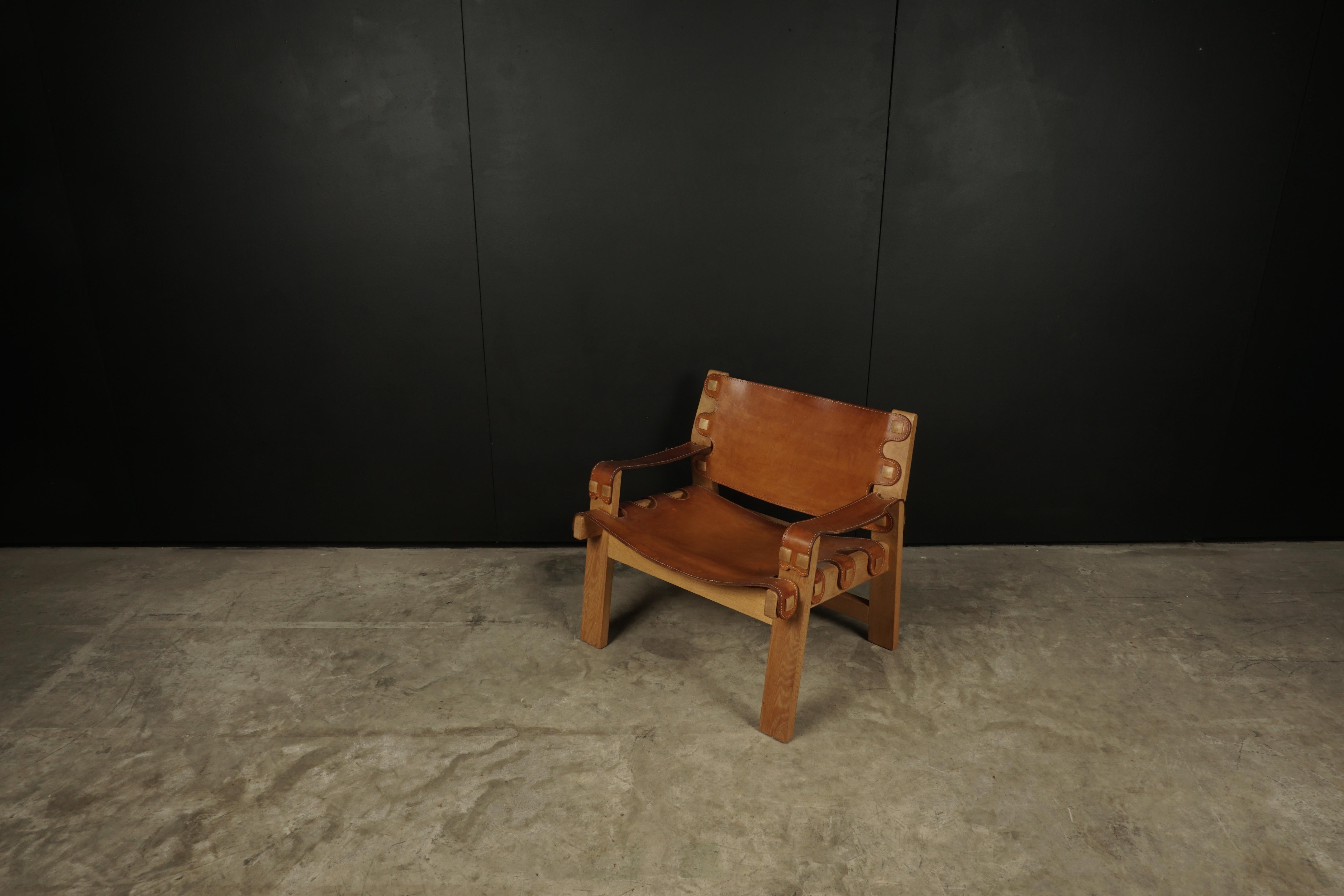 European Rare Leather Lounge Chair from Denmark, circa 1970