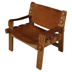 Rare Leather Lounge Chair from Denmark, circa 1970