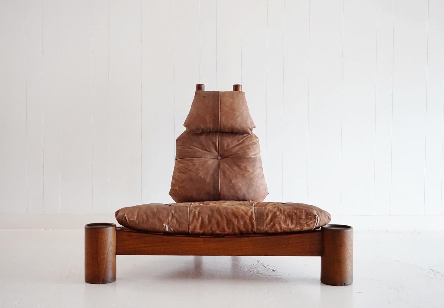 Hand-Crafted Rare Leather Lounge Chair in the Style of Charlotte Perriand
