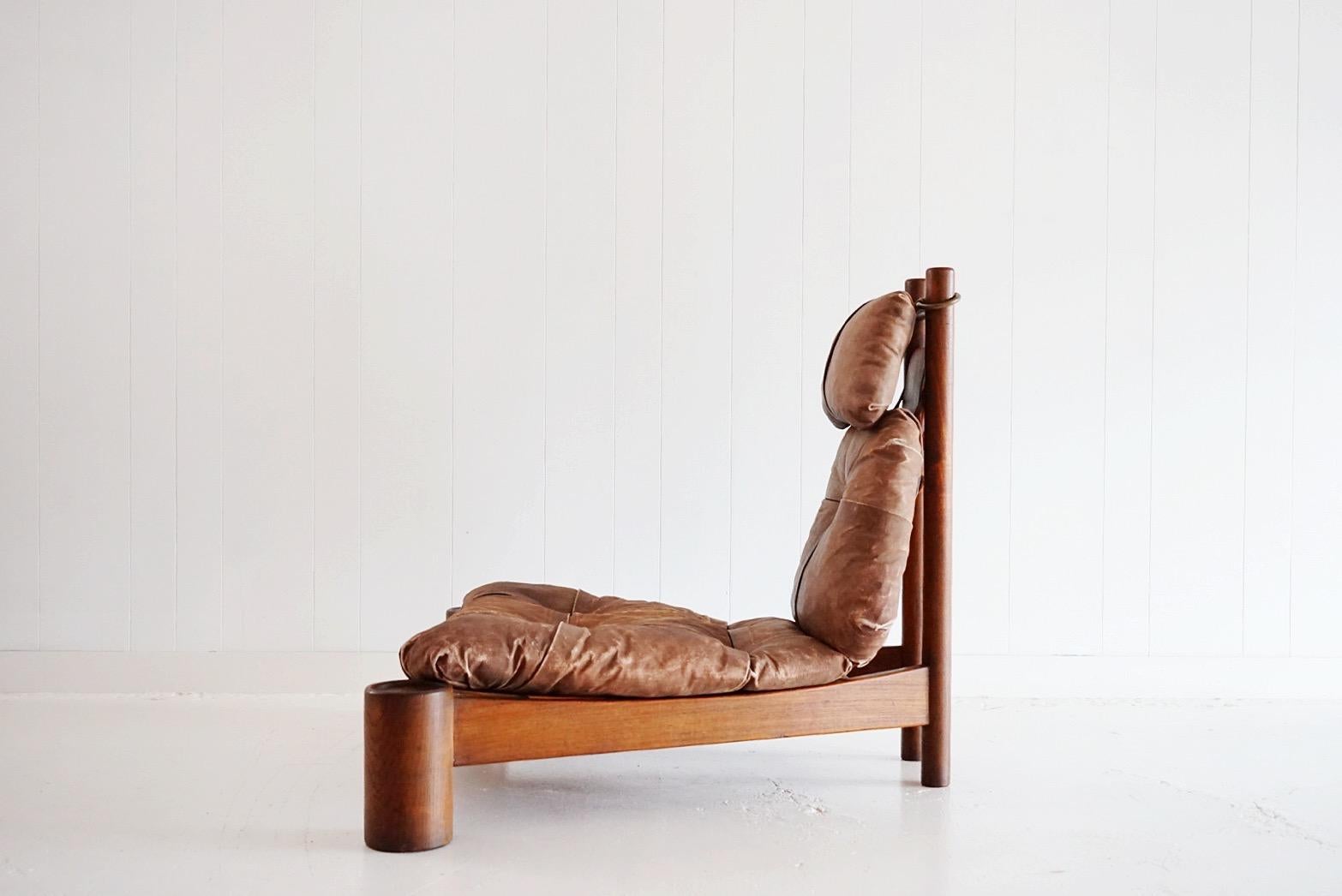 Rare Leather Lounge Chair in the Style of Charlotte Perriand In Distressed Condition In San Diego, CA