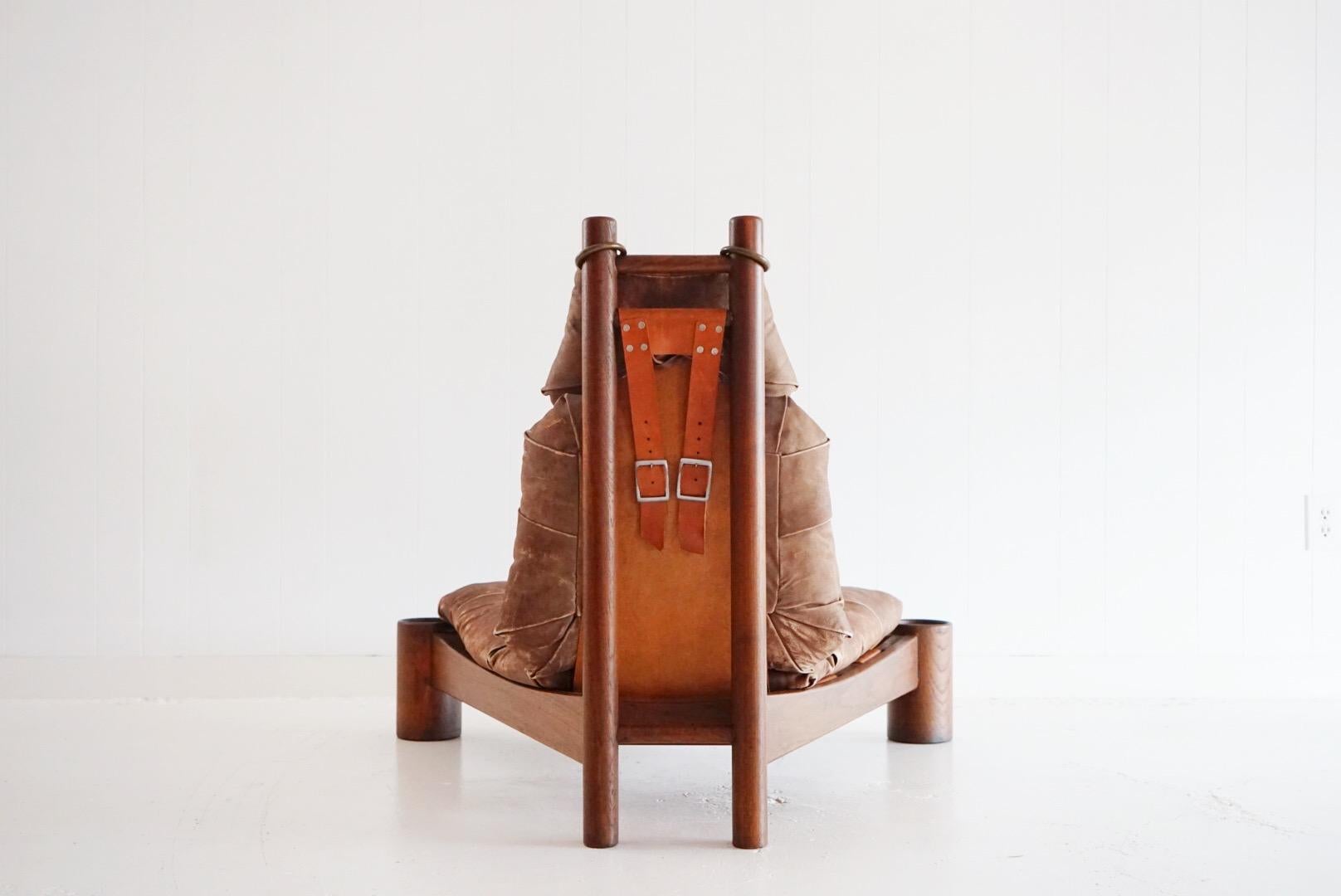 20th Century Rare Leather Lounge Chair in the Style of Charlotte Perriand