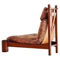 Rare Leather Lounge Chair in the Style of Charlotte Perriand