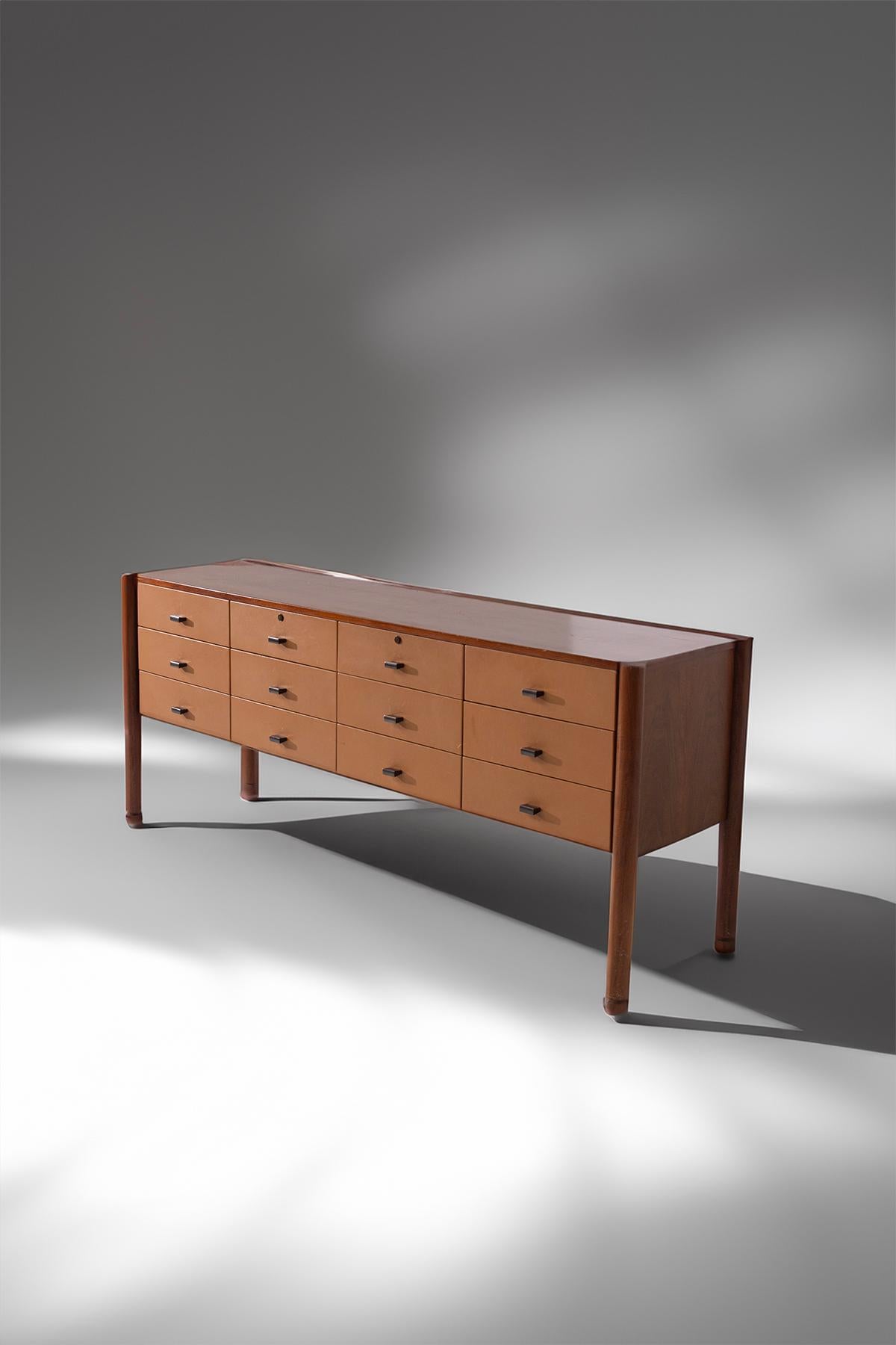 Mid-Century Modern Rare leather sideboard by Osvaldo Borsani For Sale