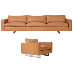 Rare Leather Sofa and Chair Set by Jens Risom