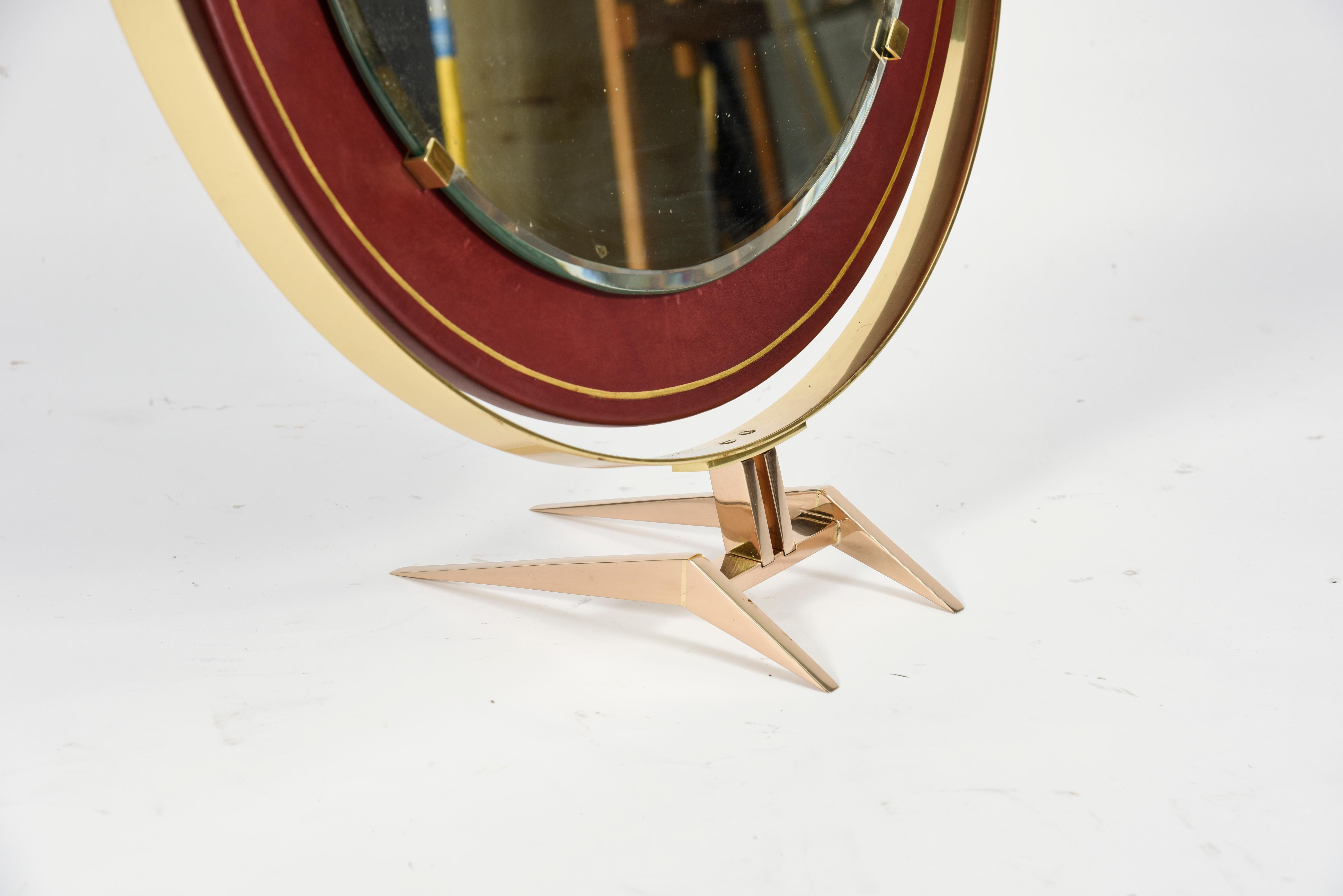 Rare Leather Table Mirror Attributed to Raphael Decorateur For Sale 1