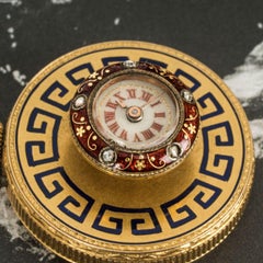 Rare LeCoultre Gold Enamel & Diamond Keyless Cylinder Button Hole Watch, c1920s