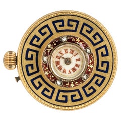Rare LeCoultre Gold Enamel & Diamond Keyless Cylinder Button Hole Watch, c1920s