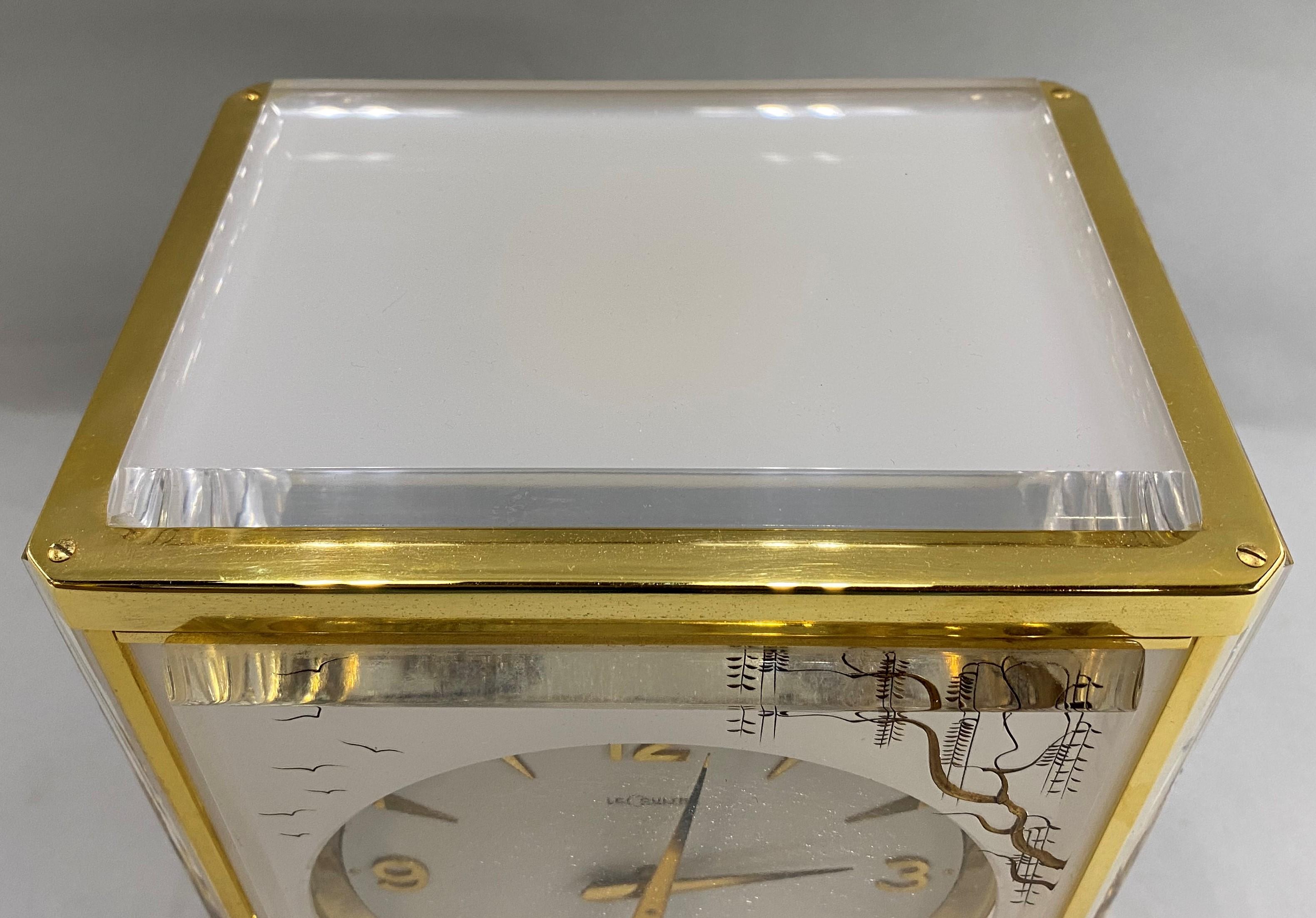 Swiss Rare Lecoultre White Marina Atmos Clock with Asian Style Panels