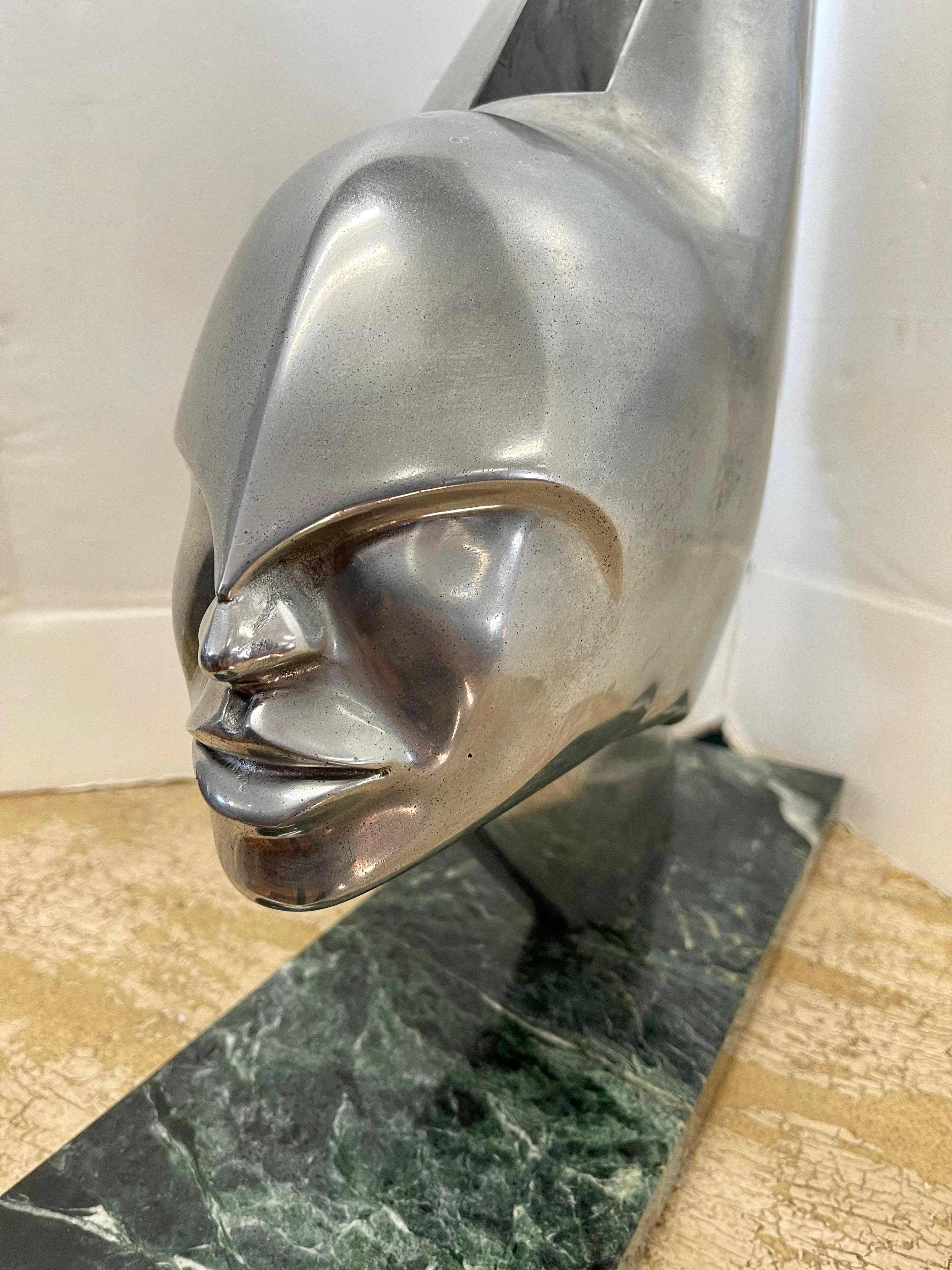 American Rare Lee Duran Modern Art Deco Siren Sculpture Chrome Goddess 1 of 5  For Sale