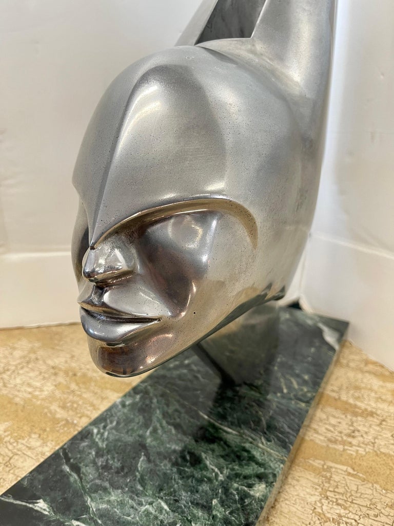 Contemporary Rare Lee Duran Modern Art Deco Siren Sculpture Chrome Goddess 1 of 5  For Sale