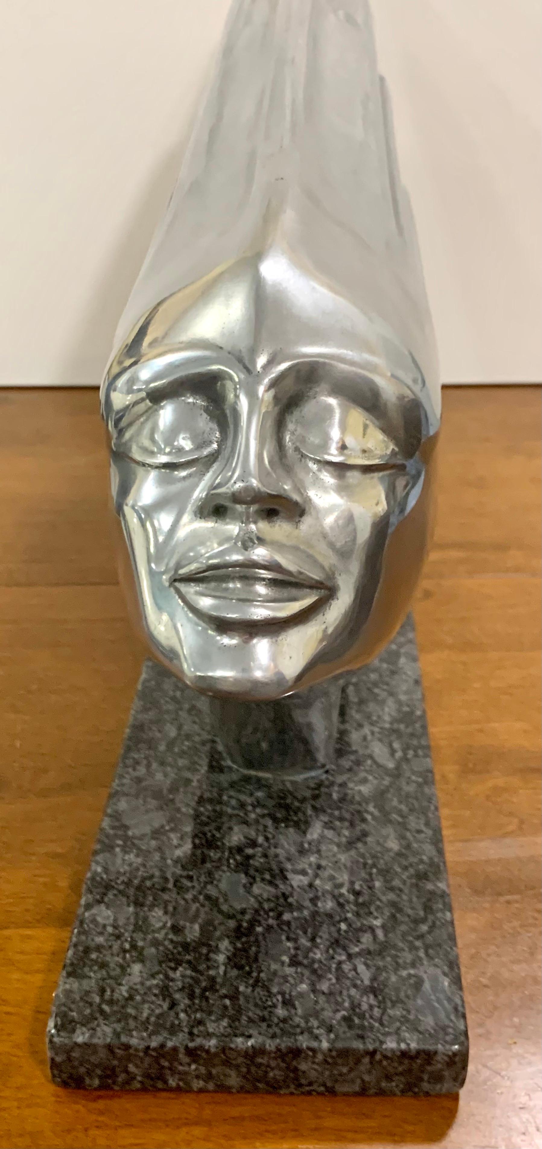 Rare Lee Duran Modern Art Deco Siren Sculpture Chrome Goddess Series 1 of 5 Made In Good Condition For Sale In West Hartford, CT